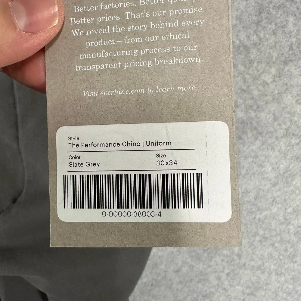 Everlane Uniform Performance Chino Slim Fit Slate Grey Mens Pants 30x34 NEW